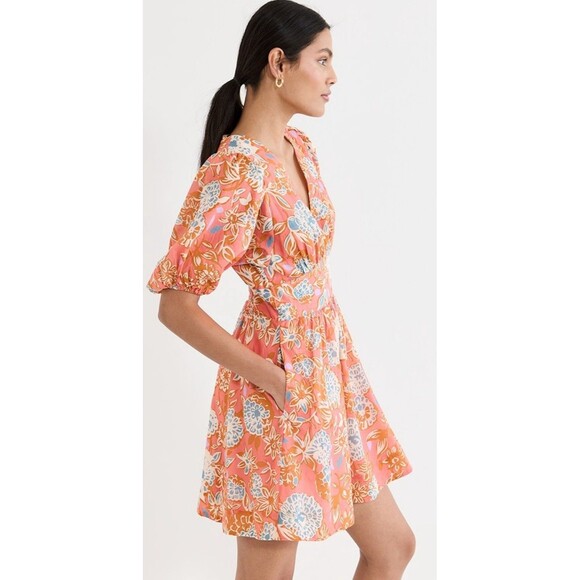 NWT Trovata Birds of Paradis Gia Puff Sleeve V Neck Mini Dress Floral Size Large - Picture 1 of 8